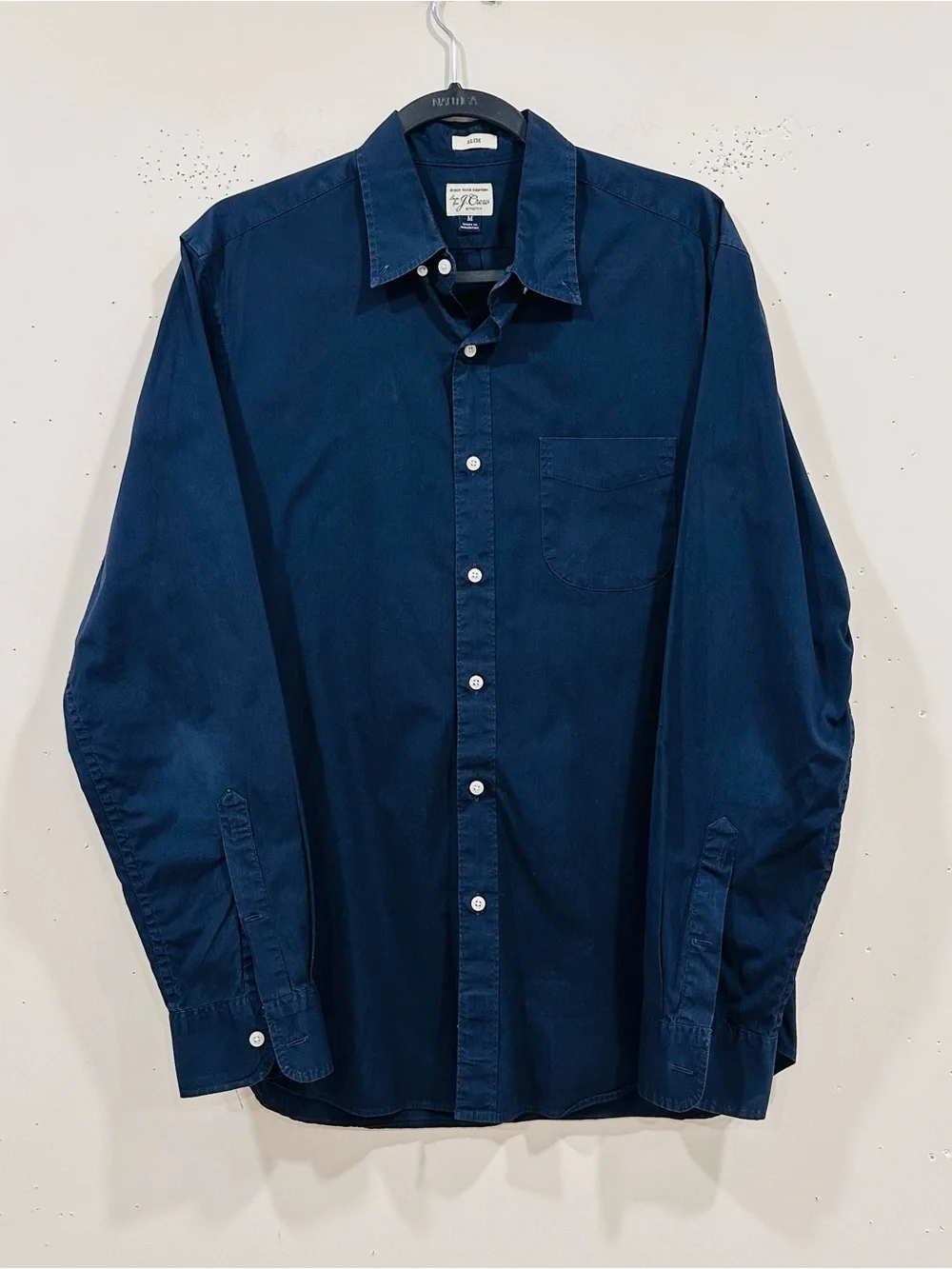 J.Crew Mens‎ Secret Wash Stretch Shirt Slim Fit Medium M Navy Blue Button Down